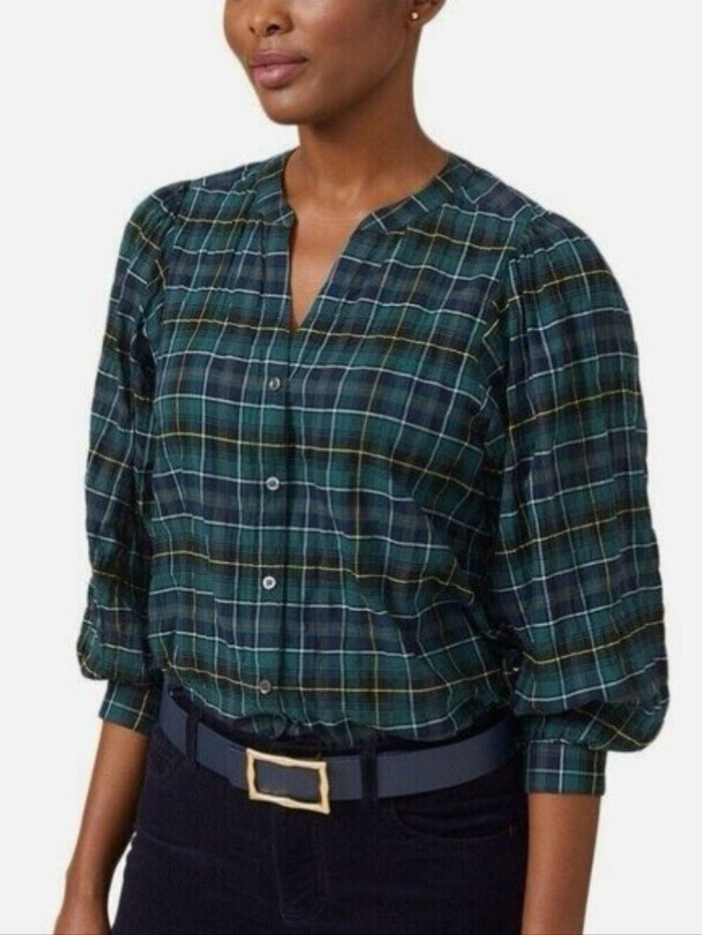 NEW! J.McLaughlin Plaid Button-Down Blouse Size S
